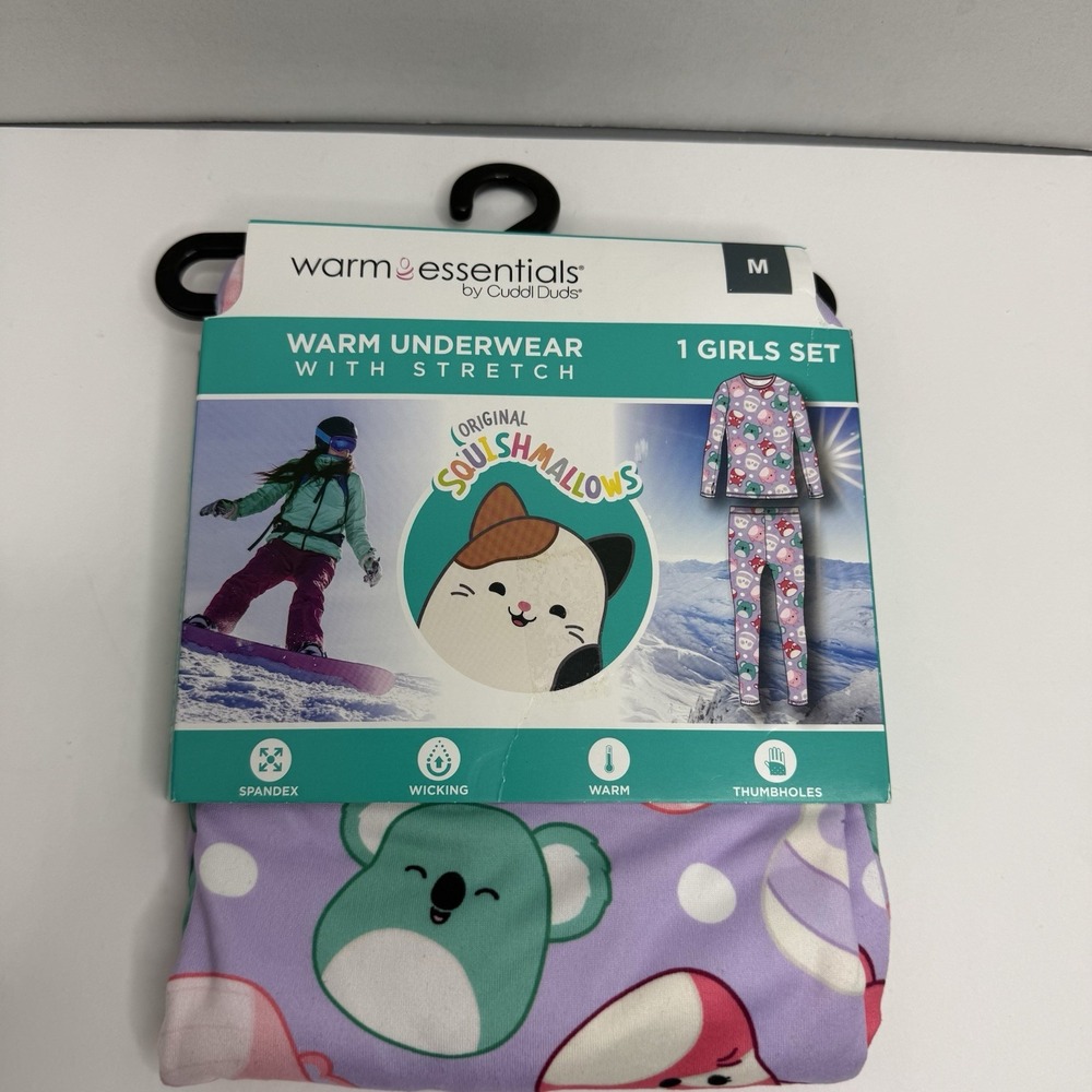 Squishmallows Girls Warm Underwear Set M 8/10 Cuddl Duds Thermal Base Layer